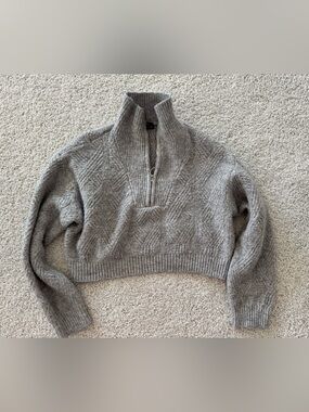 Bershka Light Gray Knit Sweater with Label Detail